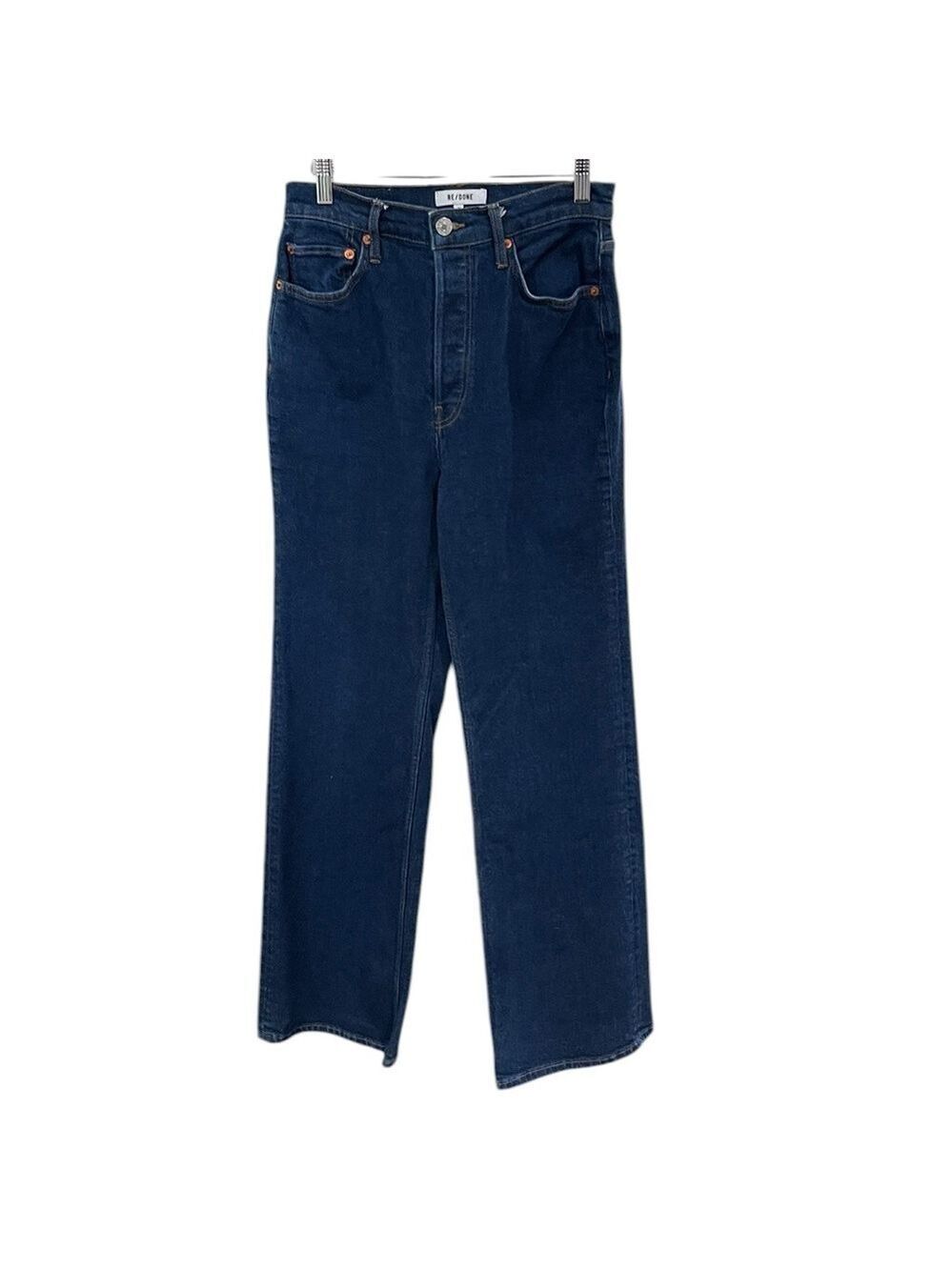 Re/Done The 90’s Straight High Rise Loose Jeans SZ 28 Dark Denim Rigid Like - Picture 6 of 10